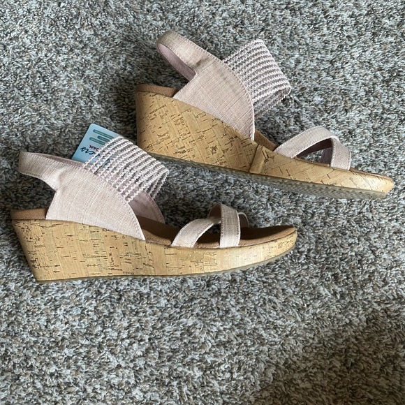 Skechers luxe foam pink cork wedge sling back sandals - Picture 4 of 8
